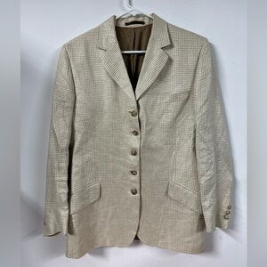 Burberrys' Linen Blazer Sport Coat Mens 40 Short Houndstooth Cream Beige